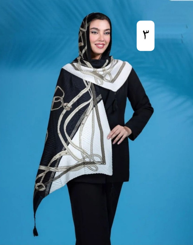 شال پلیسه طرحدار مشکی